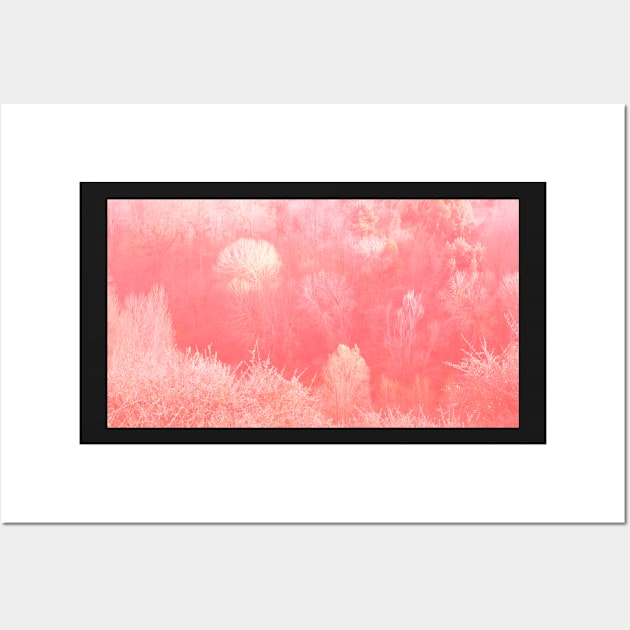 Magic pastel pink woodland. Forest in Living Coral pantone color of the year 2019 Wall Art by Reinvention